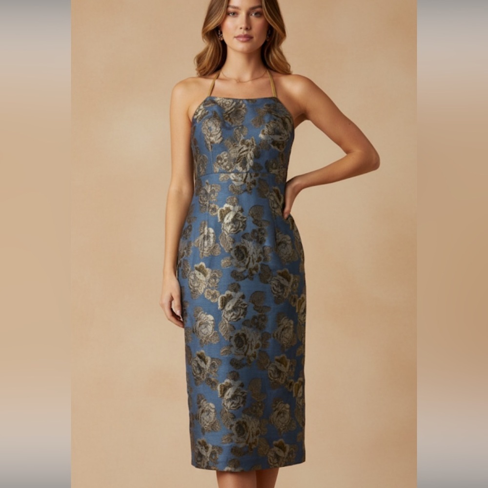 Elegant Floral Halter/strapless  Dress. Holiday Party/ Christmas/ grad/NYE‎